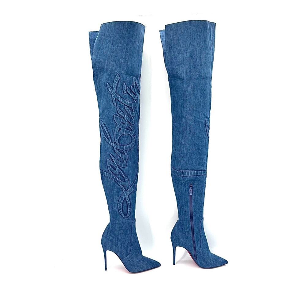 Christian Louboutin Kate Botta Alta 100 Loubi Jeans Thigh High Boots 36.5 - Picture 3 of 10